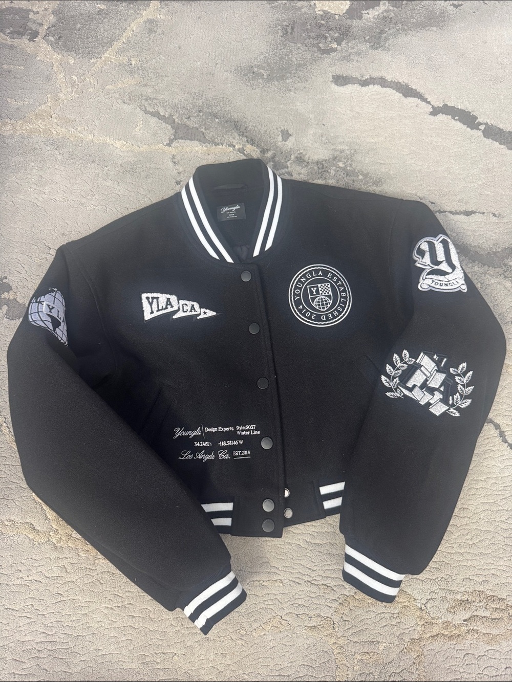 Young LA black and white letterman varsity jacket